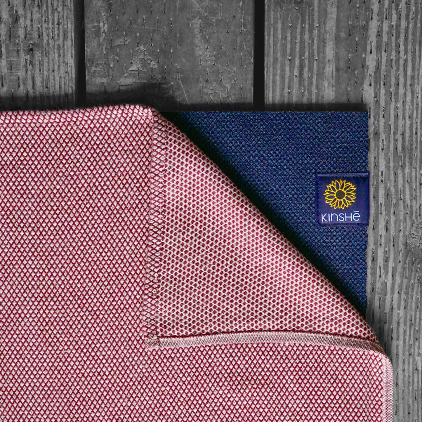 A garnet red color swatch of Kinshe Yoga's premium Turkish cotton yoga towel.