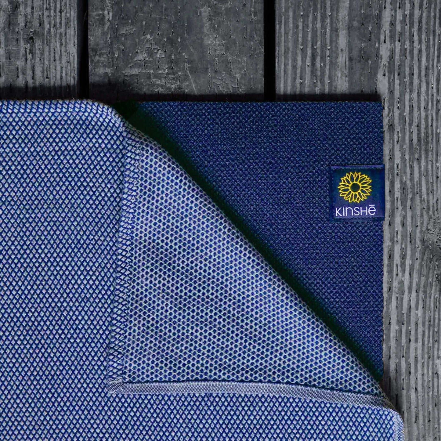 A Neptune blue color swatch of Kinshe Yoga's premium Turkish cotton yoga towel.